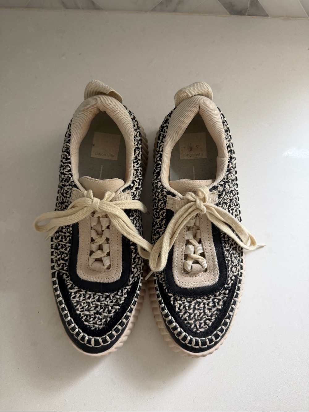 Dolce Vita Woven Platform Lace-Up Sneakers in Black & Cream - Picture 2 of 13